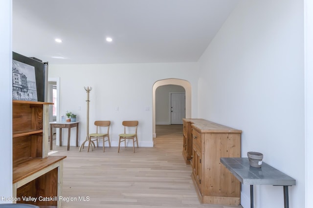 179 Grove St, Tillson, NY 12486 - interior space featuring recessed lighting, baseboards, arched walkways, and light wood-style flooring