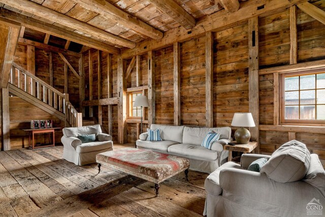 118 Finkle Rd, Ancram, NY 12503 - sitting room featuring hardwood / wood-style flooring, wood ceiling, and wood walls