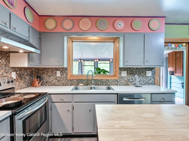 kitchen with backsplash, stainless steel appliances, and sink