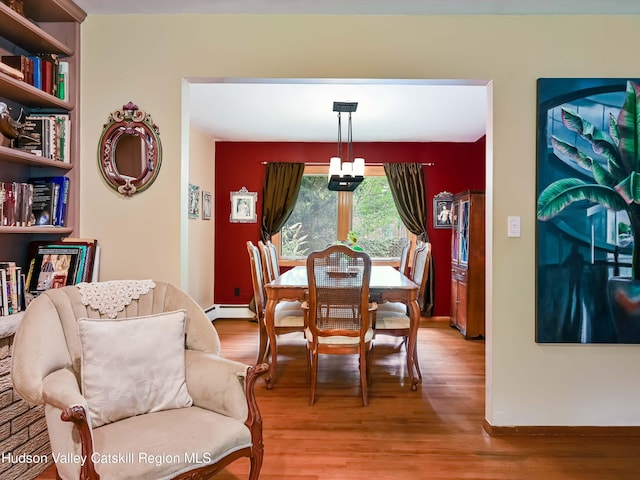 dining area featuring hardwood / wood-style floors and a baseboard radiator