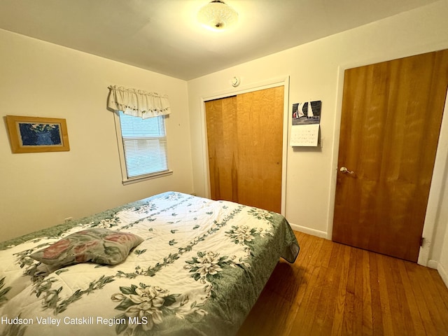 258 Watson Hollow Rd, West Shokan, NY 12494 - bedroom featuring wood finished floors, a closet, and baseboards