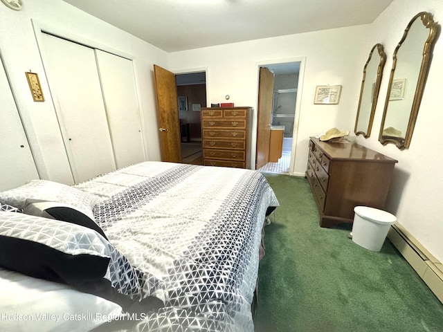 258 Watson Hollow Rd, West Shokan, NY 12494 - carpeted bedroom with a baseboard heating unit, a closet, and ensuite bathroom