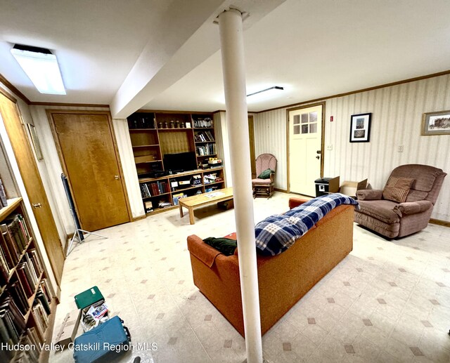 258 Watson Hollow Rd, West Shokan, NY 12494 - living room featuring light floors and crown molding