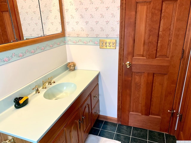 160 Willowbrook Rd, Hudson, NY 12534 - bathroom with wallpapered walls, vanity, and tile patterned flooring