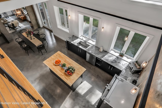 living room with sink