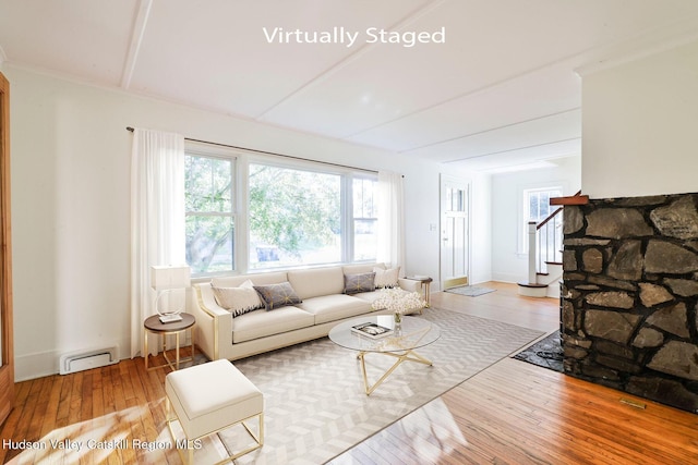 living room with light hardwood / wood-style floors