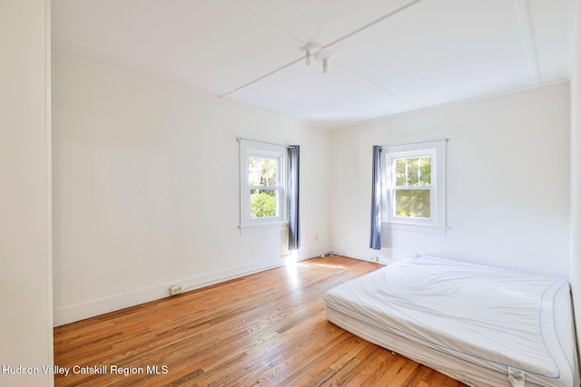 unfurnished bedroom featuring hardwood / wood-style flooring and multiple windows