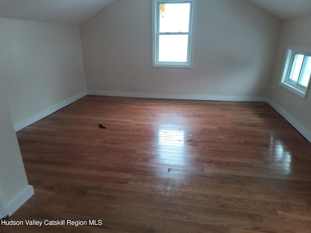 bonus room with dark hardwood / wood-style flooring and a healthy amount of sunlight