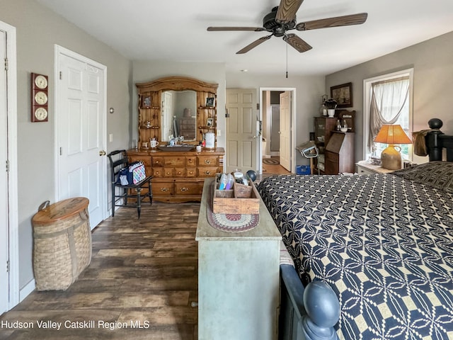 199 Echo Hill Rd, Saugerties, NY 12477 - bedroom with baseboards, ceiling fan, and dark wood-style floors