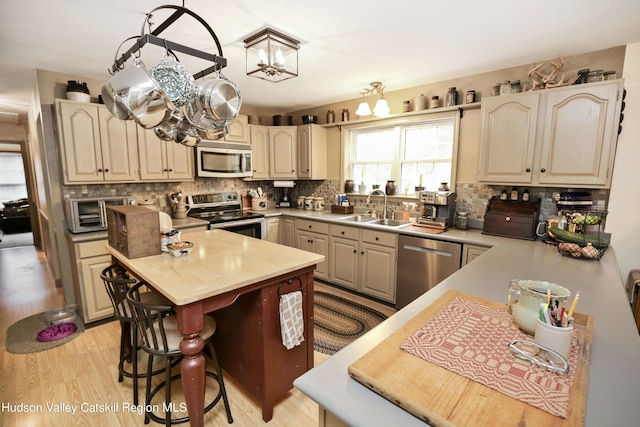 199 Echo Hill Rd, Saugerties, NY 12477 - kitchen with stainless steel appliances, a sink, light wood-style flooring, and tasteful backsplash