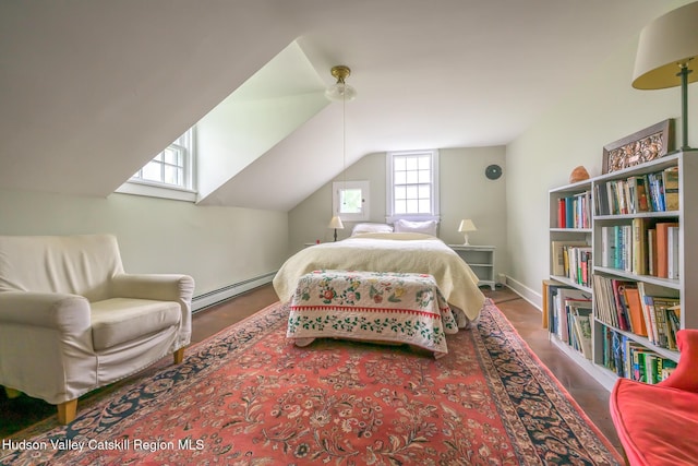 1250 County Route 351, Rensselaerville, NY 12147 - bedroom with a baseboard radiator and vaulted ceiling