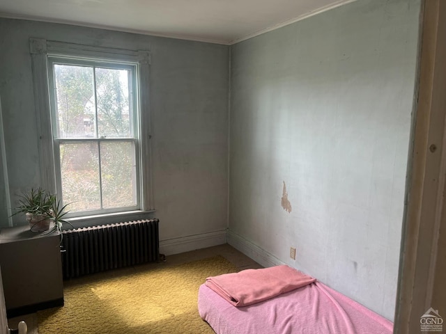 unfurnished room featuring radiator heating unit and ornamental molding