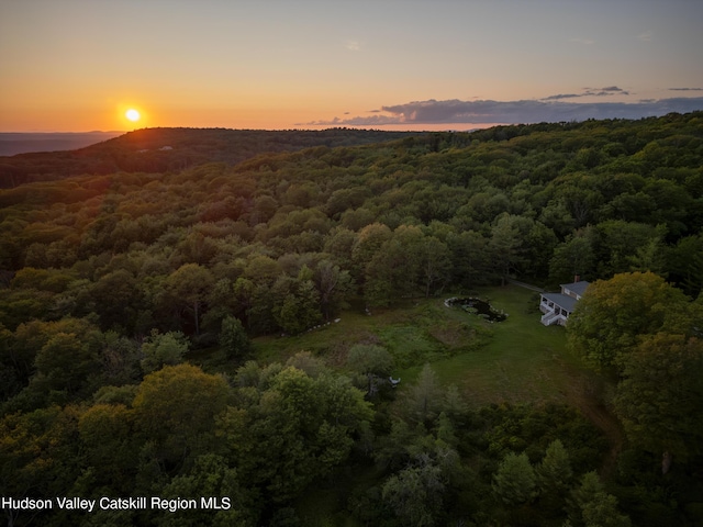 view of aerial view at dusk