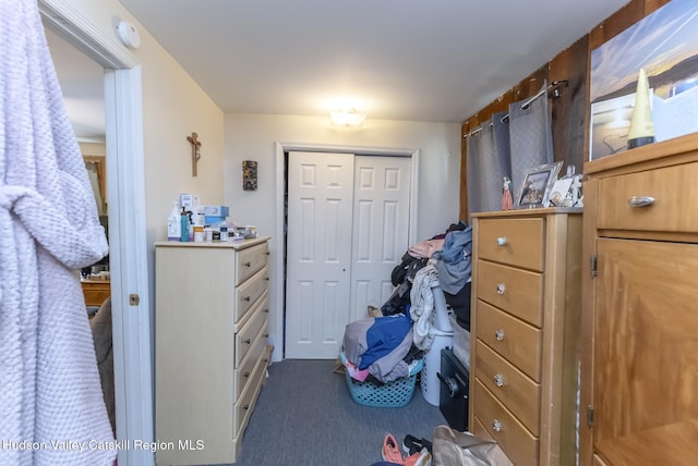 bedroom with carpet flooring and a closet