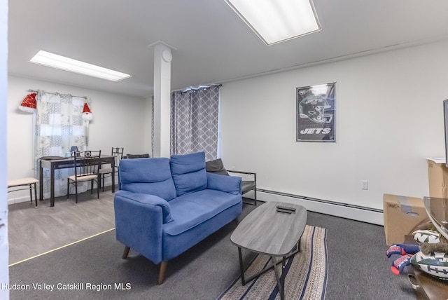 living area featuring a baseboard radiator