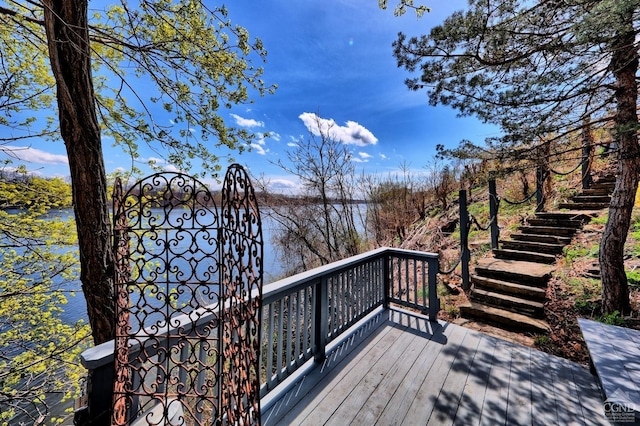 380 Main St, New Baltimore, NY 12124 - wooden deck featuring stairs and a water view