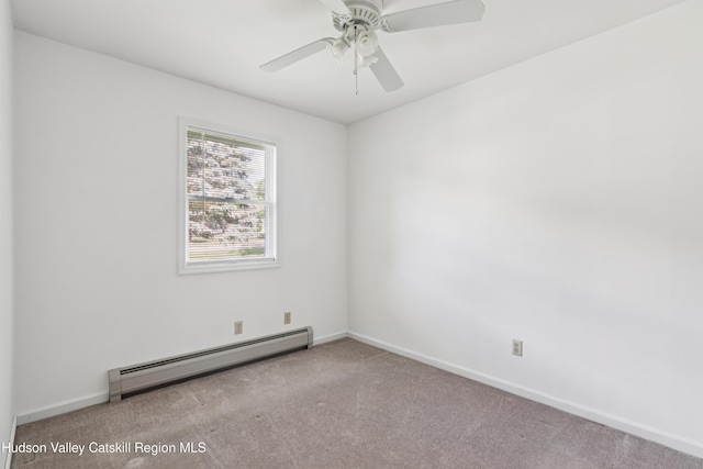 109 Union St, Middleburgh, NY 12122 - spare room featuring a baseboard radiator, carpet flooring, and ceiling fan