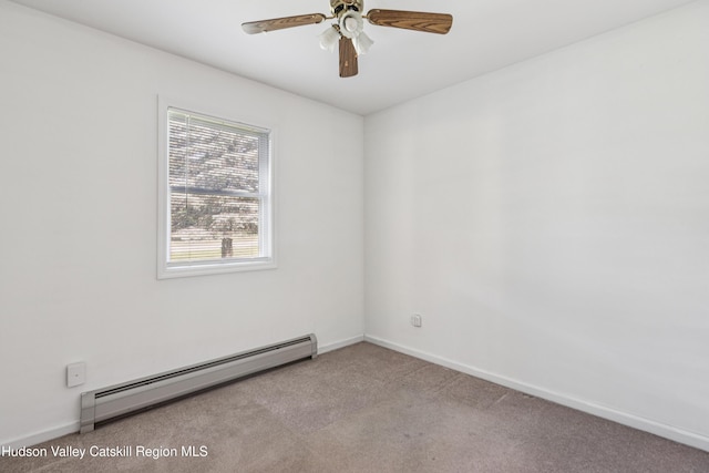 109 Union St, Middleburgh, NY 12122 - carpeted empty room with a baseboard heating unit and ceiling fan