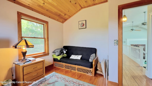 50 Manhattoes Dr, Athens, NY 12015 - sitting room featuring a ceiling fan, lofted ceiling, wood finished floors, and wood ceiling