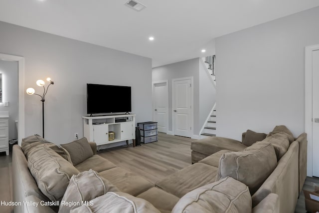 living room with light wood-type flooring