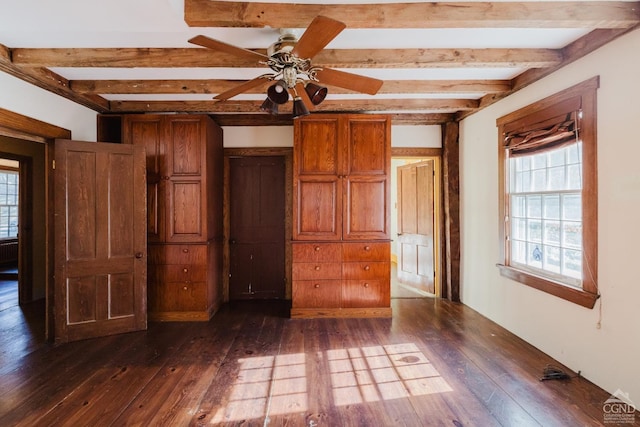 21 Cemetery Rd, New Lebanon, NY 12125 - unfurnished bedroom featuring multiple windows, beamed ceiling, and dark wood-style floors
