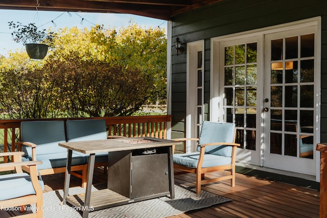 wooden terrace featuring french doors