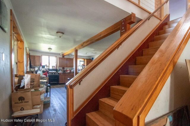 stairway featuring hardwood / wood-style floors