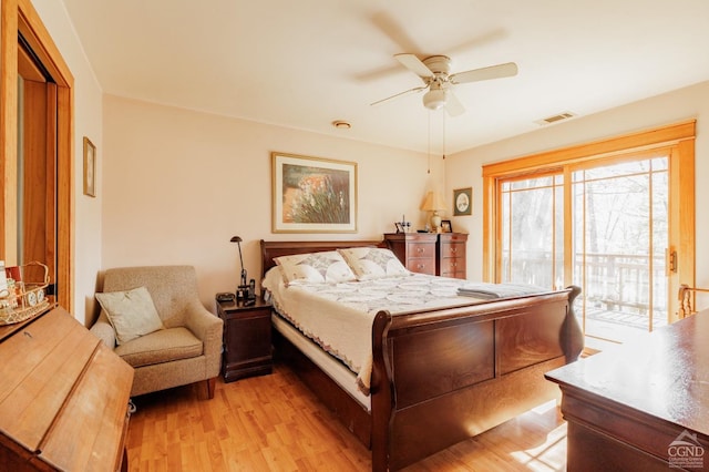 53 Snyder Pond Rd, Copake, NY 12516 - bedroom featuring access to outside, light wood-style flooring, and a ceiling fan