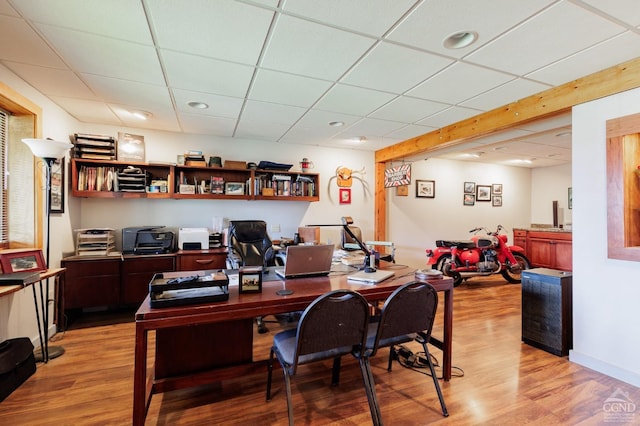 53 Snyder Pond Rd, Copake, NY 12516 - home office featuring light wood-type flooring, a drop ceiling, and recessed lighting