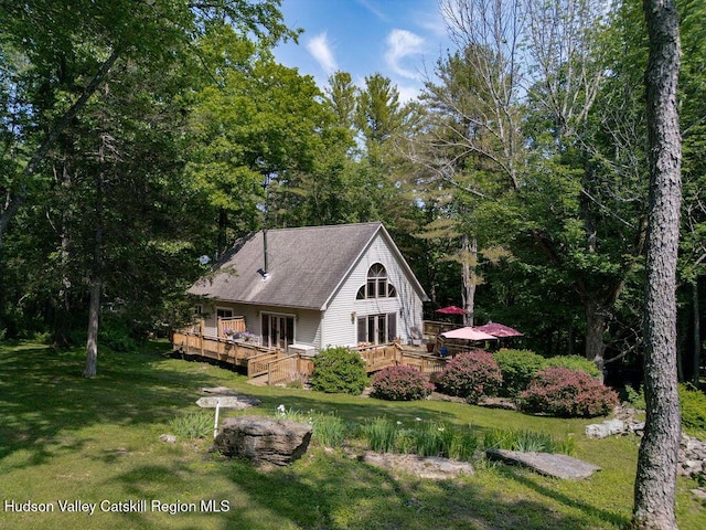53 Snyder Pond Rd, Copake, NY 12516 - back of house with a wooden deck, a yard, and french doors