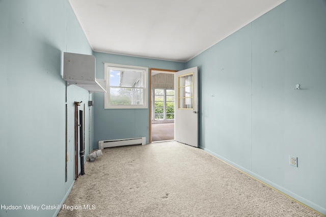 118 Yonderview Rd, Hillsdale, NY 12529 - interior space featuring baseboard heating, carpet floors, baseboards, and crown molding