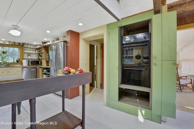 16-26 Shultis Brook Rd, Bearsville, NY 12409 - kitchen with stainless steel appliances, open shelves, and recessed lighting
