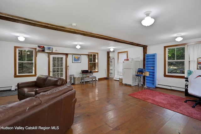 16-26 Shultis Brook Rd, Bearsville, NY 12409 - living area featuring a baseboard radiator and hardwood / wood-style floors