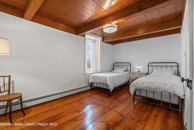 5868 Rte 209, Rochester, NY 12446 - bedroom with a wood ceiling with exposed beams, wood-type flooring, and baseboard heating