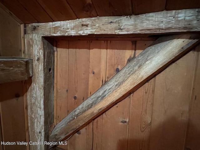 interior details featuring wood walls