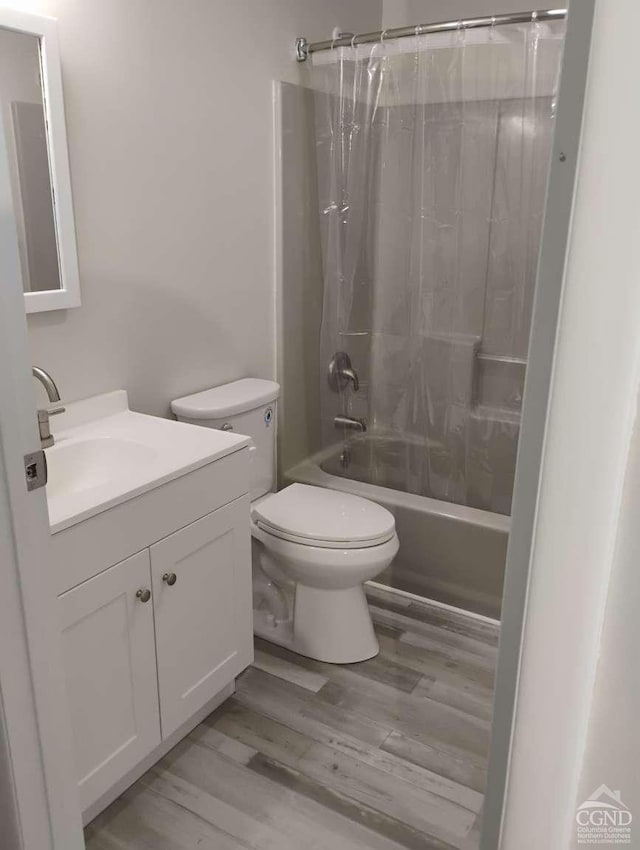 1316 Woods Rd, Germantown, NY 12526 - bathroom featuring wood finished floors, shower / bath combo, vanity, and toilet