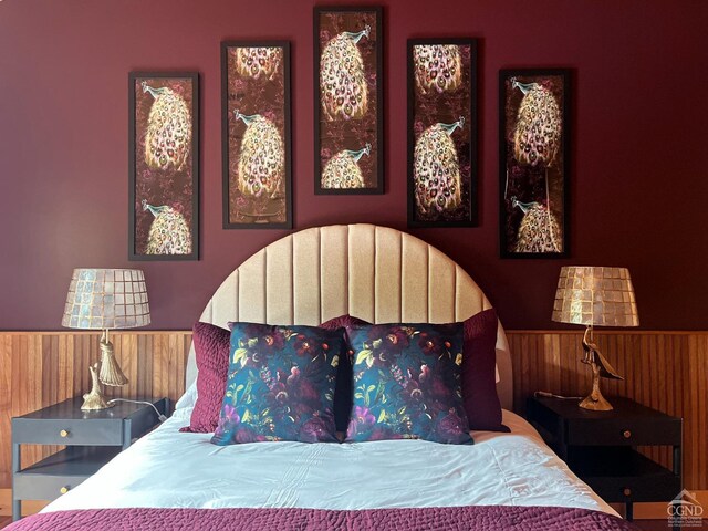 60 Leon Ln, Stony Creek, NY 12878 - bedroom featuring a wainscoted wall and wooden walls