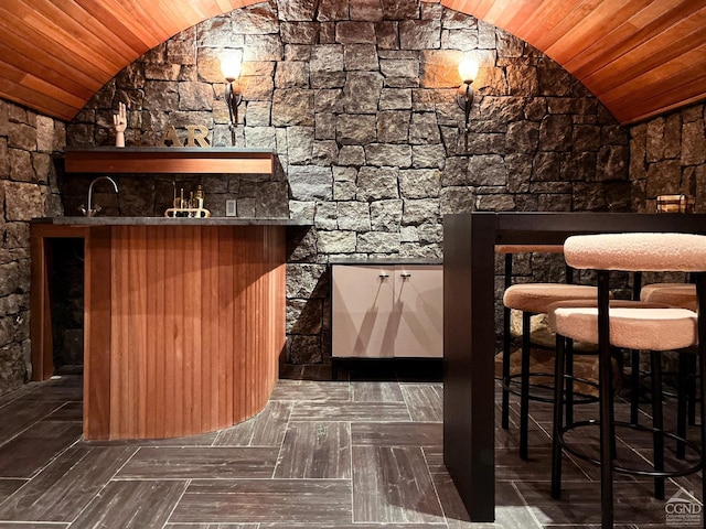 60 Leon Ln, Stony Creek, NY 12878 - indoor wet bar featuring lofted ceiling and wooden ceiling