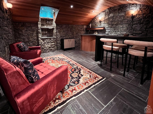 60 Leon Ln, Stony Creek, NY 12878 - indoor wet bar featuring wooden ceiling and lofted ceiling