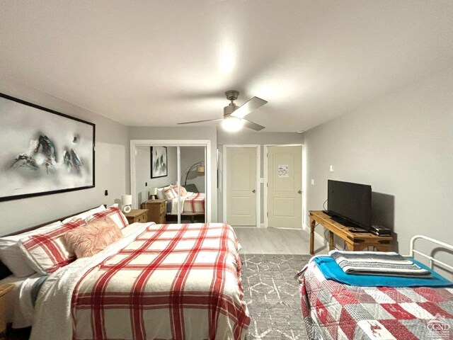 72 Hunter Dr Unit L-6, Hunter, NY 12442 - bedroom featuring wood finished floors, a ceiling fan, and a closet
