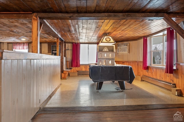 170 County Route 7a Unit 1, Copake, NY 12516 - game room featuring wood walls, healthy amount of natural light, a baseboard heating unit, and wooden ceiling