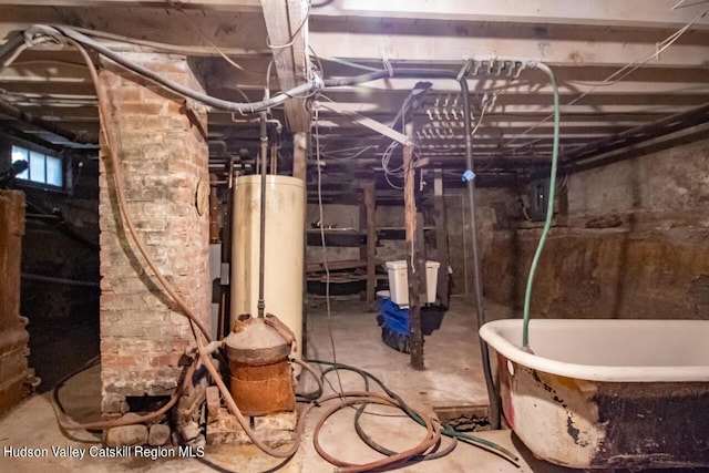 basement with water heater