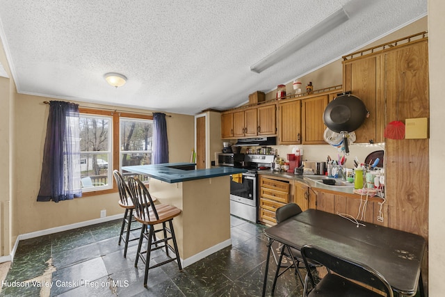 252 Ruby Rd, Kingston, NY 12401 - kitchen featuring vaulted ceiling, a kitchen island, stainless steel appliances, a sink, and ventilation hood