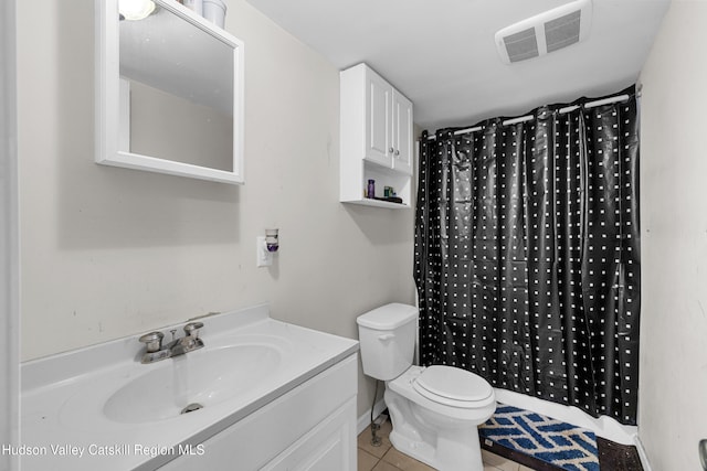 252 Ruby Rd, Kingston, NY 12401 - bathroom with a shower with shower curtain, vanity, tile patterned floors, toilet, and visible vents