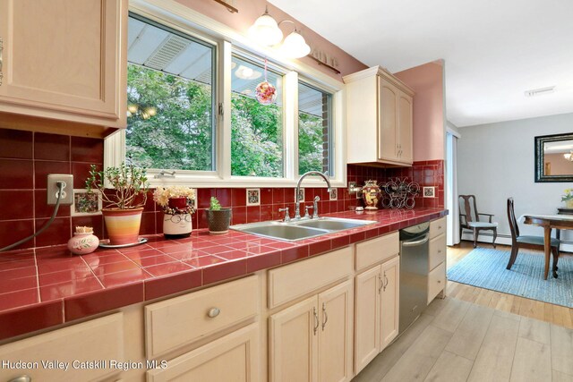 12 Roming Ln, Saugerties, NY 12477 - kitchen featuring tile countertops, a sink, dishwasher, and healthy amount of natural light