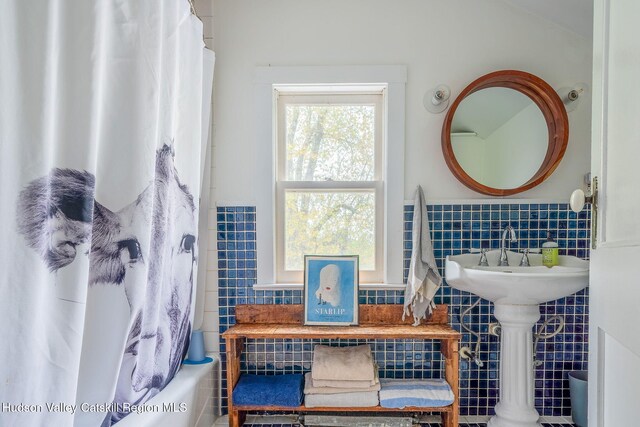 84 Old Rte 82, Hudson, NY 12534 - full bathroom featuring tile walls and wainscoting