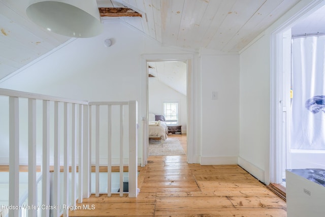 84 Old Rte 82, Hudson, NY 12534 - hall featuring lofted ceiling, light wood-type flooring, and wooden ceiling