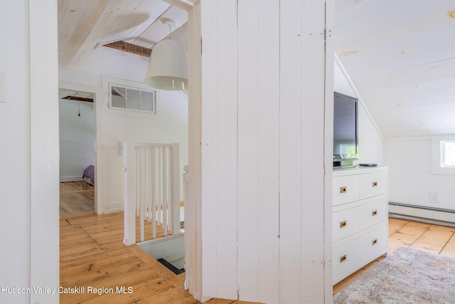 84 Old Rte 82, Hudson, NY 12534 - hall with wood ceiling, light wood-style floors, and baseboard heating