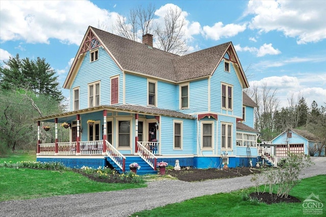 4916 Rte 81, Greenville, NY 12083 - victorian home with a porch, a chimney, an outbuilding, and roof with shingles