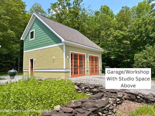 65 Bluebird Ln, Andes, NY 13731 - view of home's exterior with french doors and a shingled roof
